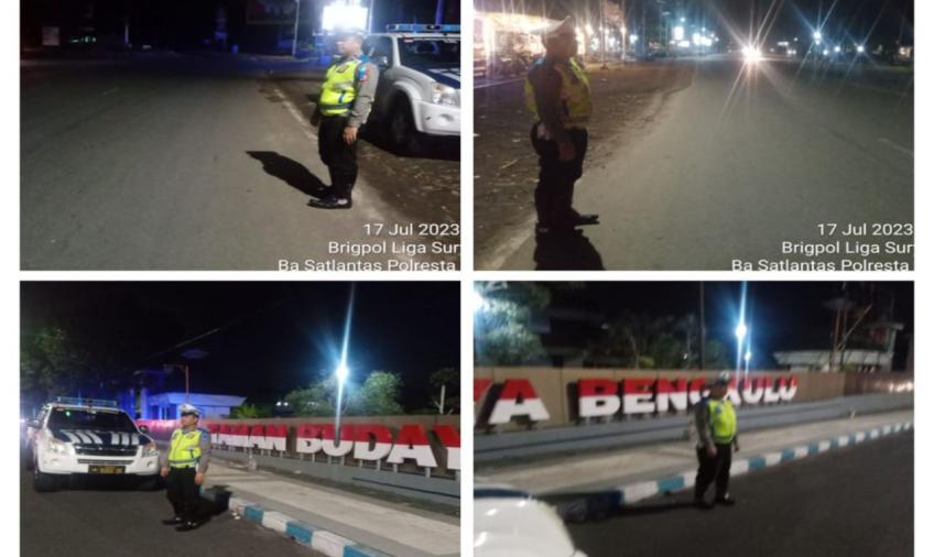Cegah Aksi Balap Liar di Malam Hari, , Sat Lantas Polresta Bengkulu Patroli Blue Light