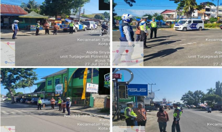 Unit Kamsel Sat Lantas Polresta Bengkulu Gelar Rekayasa Zebra Cross yang Rusak dan Pudar