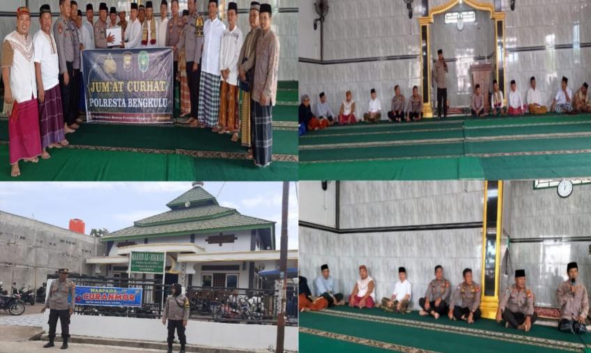 Polsek Rtau Agung Lakukan Pengamanan Jumat Curhat Polresta Bengkulu di Masjid Al- Hikmah
