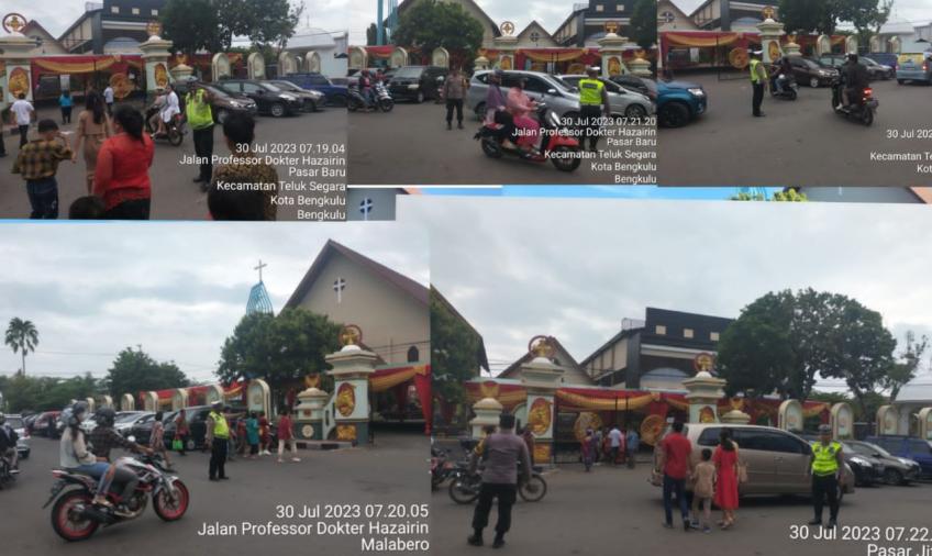 Ibadah Minggu di Gereja, Sat Lantas Polresta Bengkulu Gelar Pengaturan Lalin