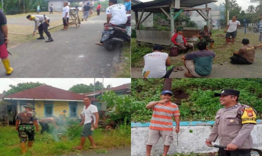 Bersama Warga, Bhbainkamtibmas dan Polisi RW Polsek Teluk Segara dan Polsek Muara Bangkahulu Gotong Royong Bersihkan Lingkungan Sekitar