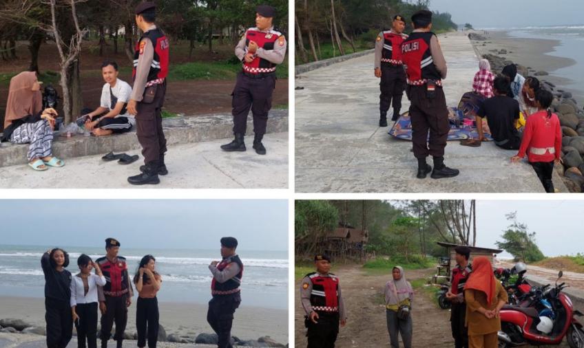Patroli Mobiling Sore Hari, Sat Samapta Sampaikan Imbauan Kamtibmas kepada Pengunjung Pantai