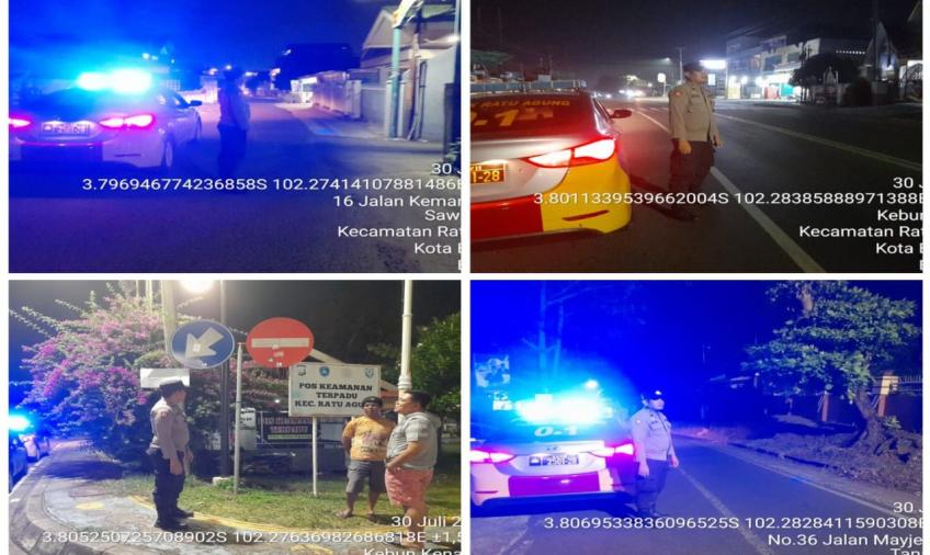 Patroli Malam, Personel Polsek Ratu Agung Sampaikan Imbaun Kamtibmas Kepada Warga