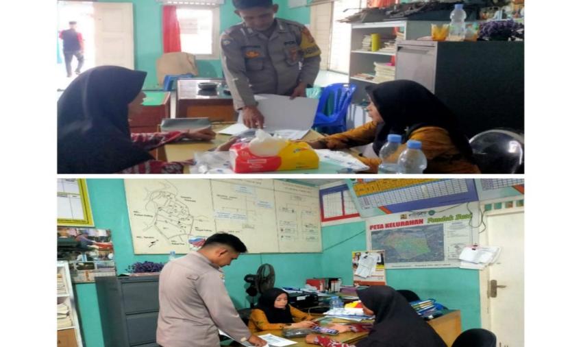 Tingkatkan Sinergitas, Bhabinkamtibmas Polsek Teluk Segara Sambangi Kantor Kelurahan