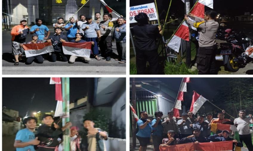 Sambut HUT RI Ke 78, Bhabinkamtibmas Polsek Gading Cempaka Bersama Warga Lakukan Pemasangan Bendera Merah Putih