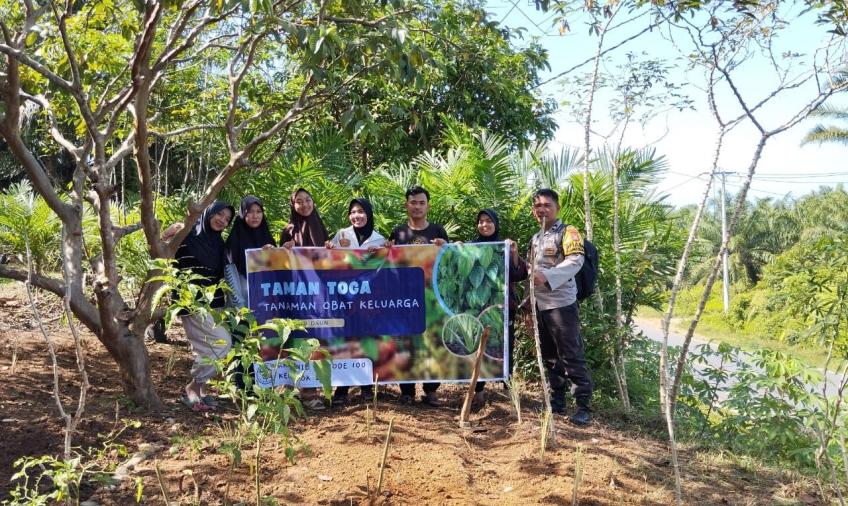 Bersama Mahasiswa KKN, Bhabinkamtibmas Polsek Lais Buat Kebun Toga