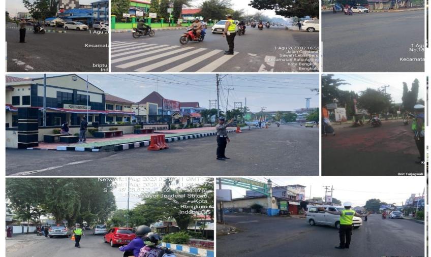 Berikan Pengamanan di Pagi Hari, Sat Lantas Polresta Bengkulu dan Polsek Jajaran Gelar Commander Wish