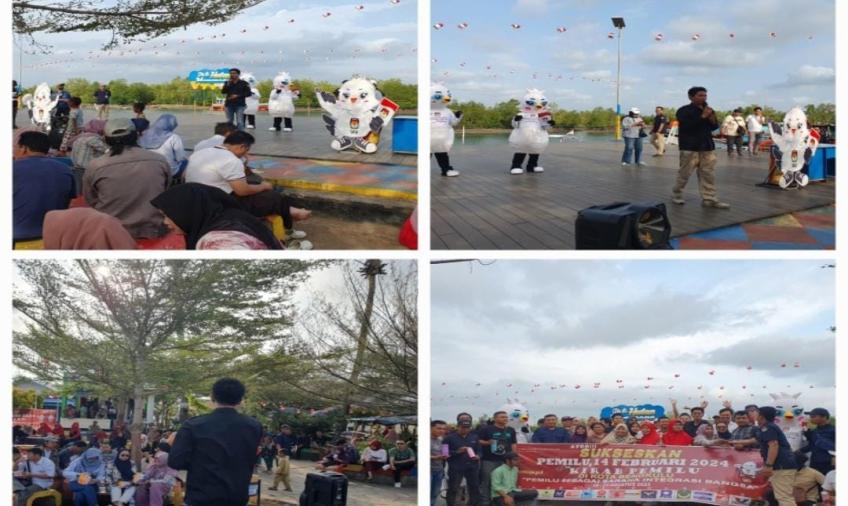 Personel Sat Intelkam Monitoring Kegiatan Sosialisasi Kirab Pemilu 2024 oleh KPU Kota Bengkulu 