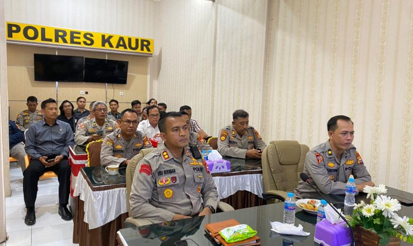 Kapolres Kaur Ikuti Secara Virtual Anev Program Quick Wins Presisi TW III Tahun 2023