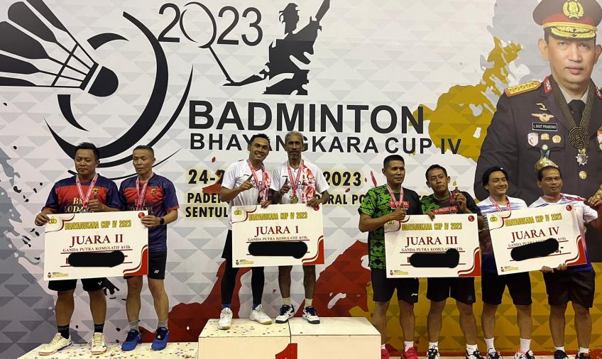 Personel Polres Lebong Pasangan Ganda Polda Bengkulu Sabet Juara I  Kejuaraan Bulutangkis Bhayangkara Cup IV 2023 Piala Kapolri 