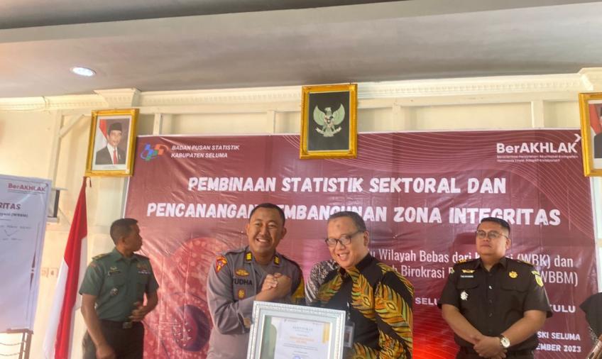 Dukung Kabupaten Seluma Bebas dari Korupsi, Polres Seluma Hadiri Pembinaan Sektoral dan Pencanangan Zona Integritas Menuju WBK dan WBBM
