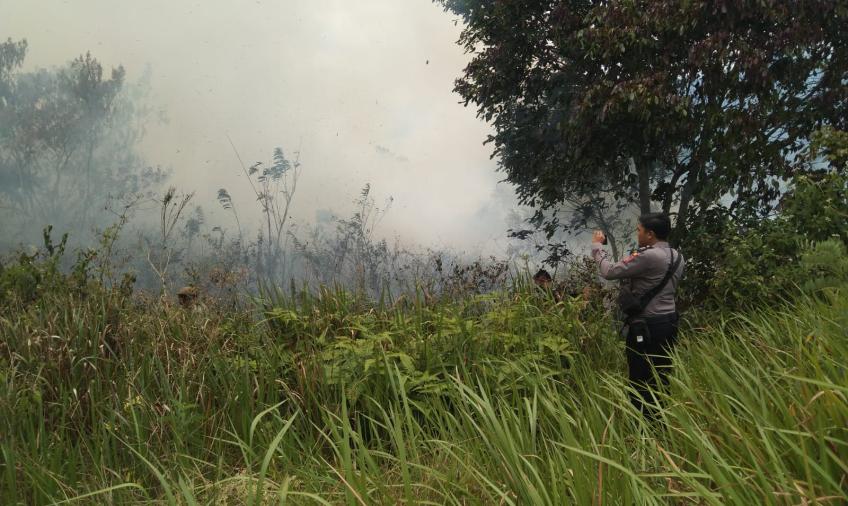 Polisi dan Warga Padamkan Api Karhutla di Rimbo Pengadang