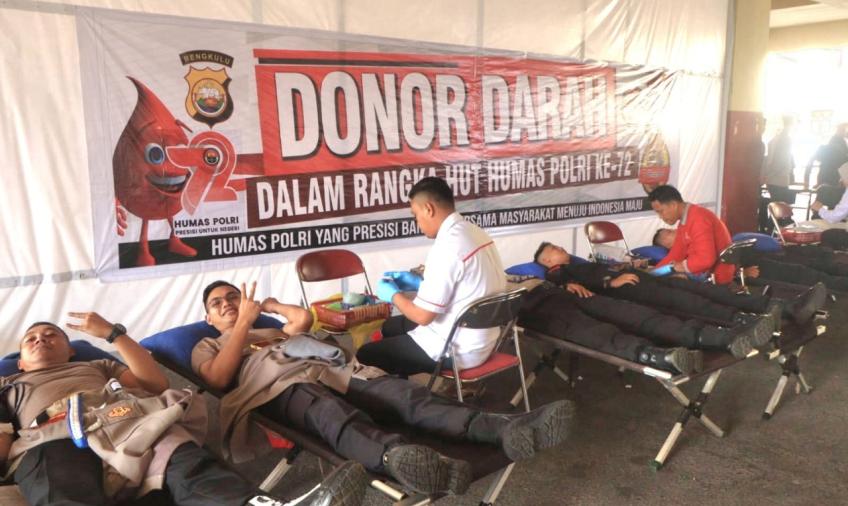 Peringati HUT Humas Polri Ke-72, Polda Bengkulu dan Polres Jajaran Gelar Donor Darah