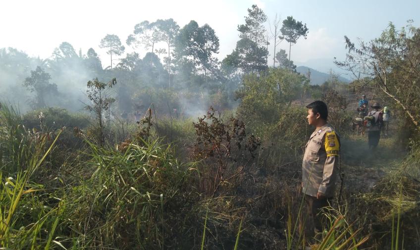 Kapolsek Rimbo Pengadang Monitoring Kebakaran Lahan di Kelurahan Rimbo Pengadang