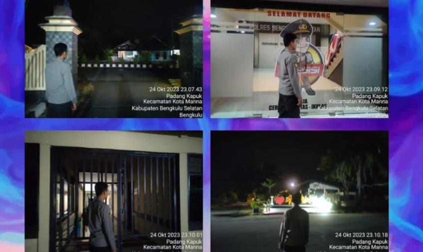 Jaga Keamanan Mako Anggota Piket SPKT Patroli Berkala di Mako Polres Bengkulu Selatan.