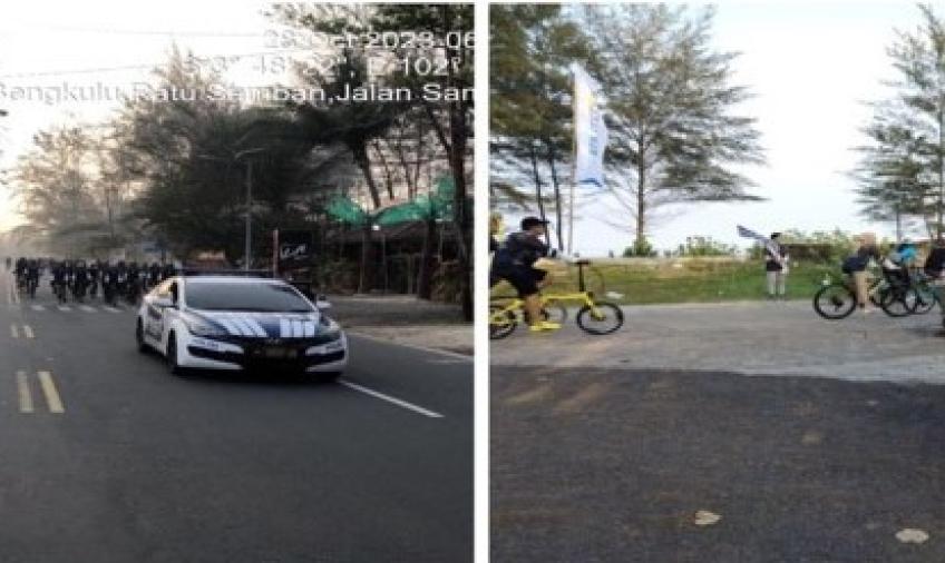 Personel Polresta Bengkulu Laksanakan Pengamanan dan Pengaturan Lalin Kegiatan Fun Bike Forum Komunikasi Industri Jasa Keuangan 