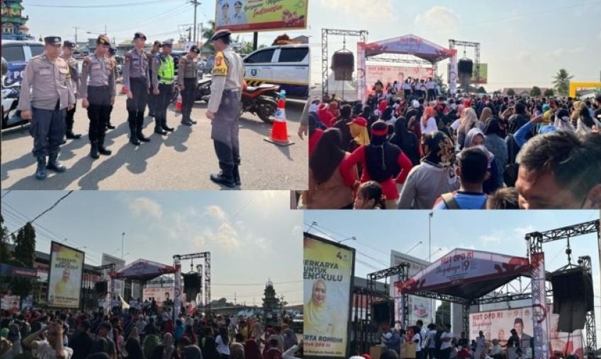 Berikan Rasa Aman, Personel Polresta Bengkulu Lakukan Pengaman Jalan Santai dan Senam Bersama Gebyar HUT DPD RI 