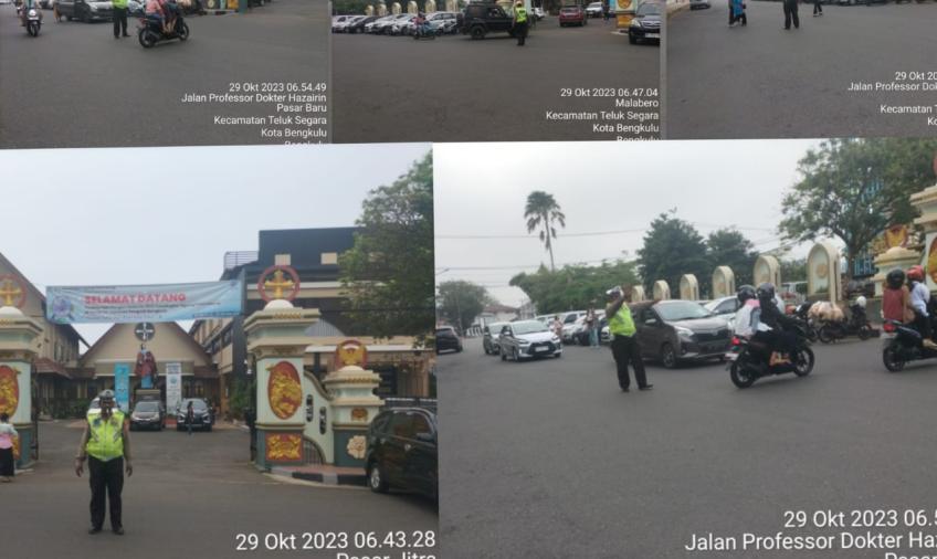 Personel Polresta Bengkulu Laksankan Pengaturan Lalin Ibadah Minggu di Gereja