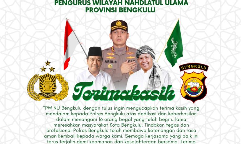 PWNU Apresiasi Polresta Bengkulu Tangkap 16 Begal