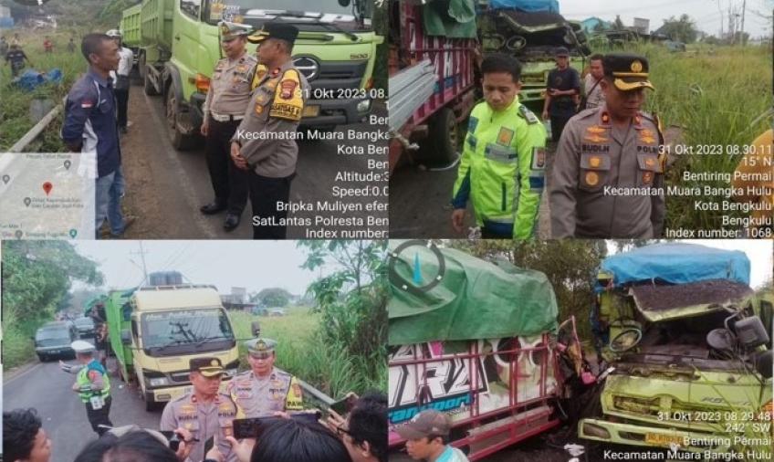 Kecelakaan Truk Batubara vs Truk Material, Sat Lantas Polresta Bengkulu Sigap Urai Kemacetan 