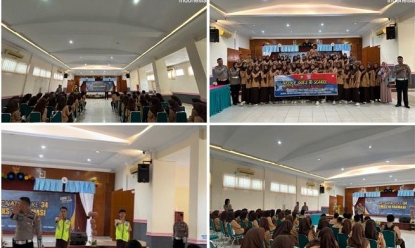 Unit Kamsel Sat Lantas Polresta Bengkulu Sosialisaikan Keselamatan Berlalu Lintas di SMKS 16 Farmasi