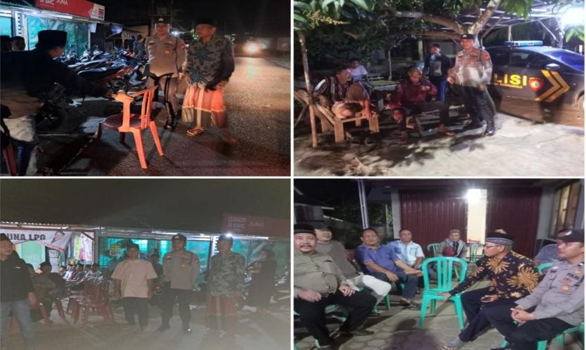 Sambangi Warga Dalam Kegiatan Patroli Malam, Bhabinkamtibmas Sampaikan Imbauan Kamtibmas 