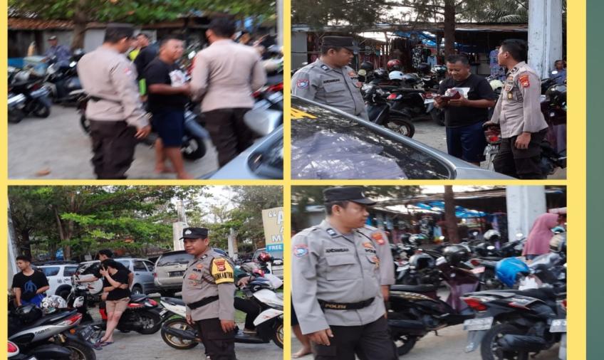 Berikan Rasa Aman, Polsek Teluk Segara Patroli Sampaikan Imbauan Kepada Pengunjung Pantai Zakat 