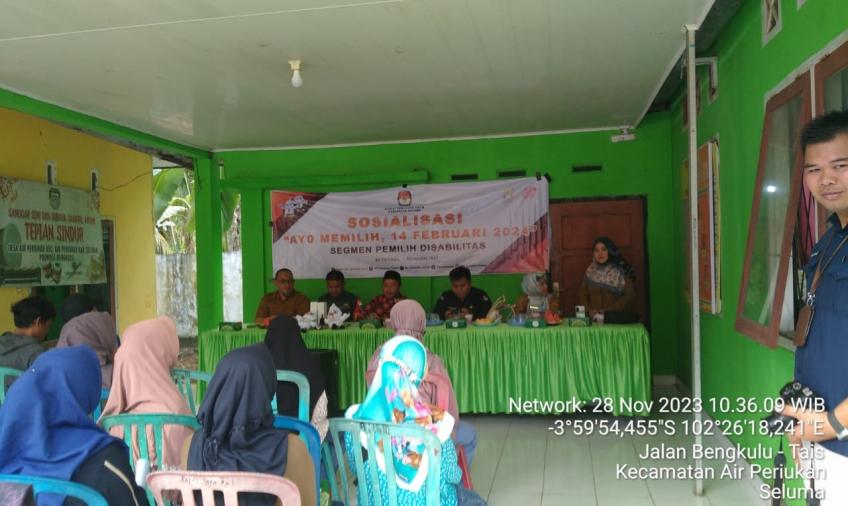 Personel Polsek Sukaraja Polres Seluma Hadiri Kegiatan Sosialisasi "Ayo Memilih 14 Februari 2024" yang Diselenggarakan oleh KPU Seluma 