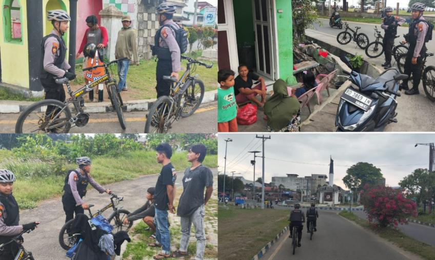Menggunakan Sepeda, Personel Sat Samapta Polresta Bengkulu Patroli Keliling di Kawasan Wisata 