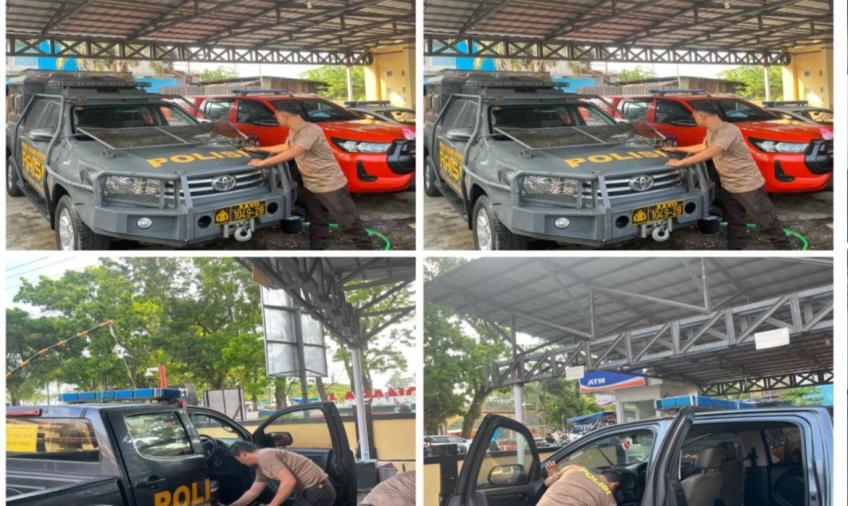 Pastikan Kendaraan Dinas Dalam Keadaan Prima, Personel Polresta Bengkulu Lakukan Pemeriksaan dan Pemanasan Ranmor  