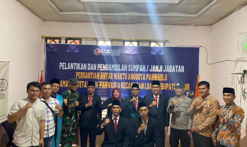 Bhabinkamtibmas Polsek Kaur Selatan Hadiri Pelantikan PAW Panwascam Kecamatan Tetap 