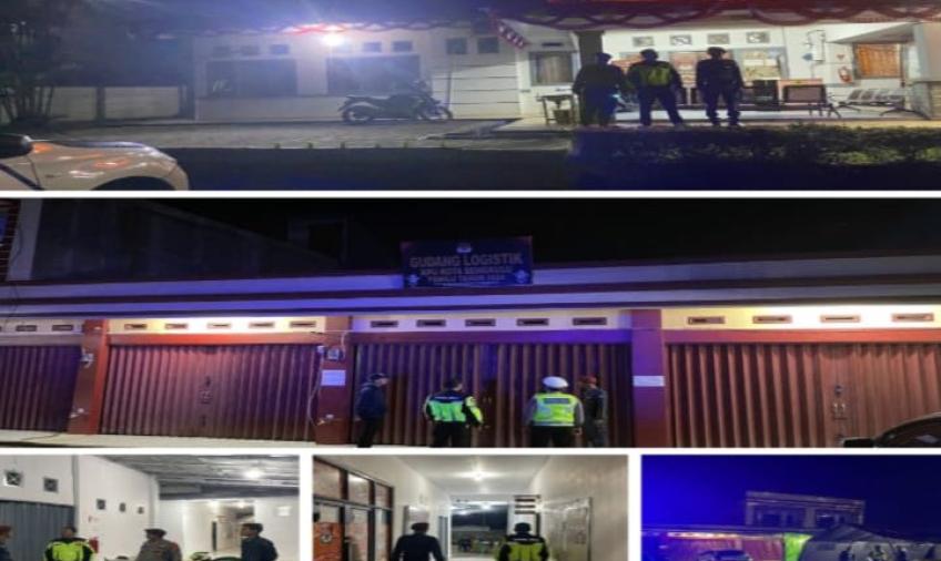 Patroli Malam Hari, Personel Polresta Bengkulu Sambangi Gudang Logistik KPU Kota Bengkulu