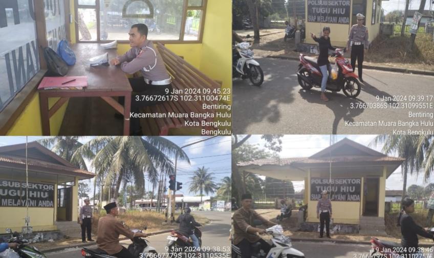 Sat Lantas Polresta Bengkulu Patroli dan Pantau Arus Lalin di Seputaran Pos Polisi Simpang Empat Tugu Hiu