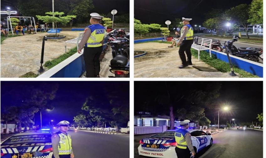 Ciptakan Situasi Kamseltibcar Lantas yang Aman dan Kondusif di Wilkum, Sat Lantas Polresta Bengkulu Patroli Blue Light