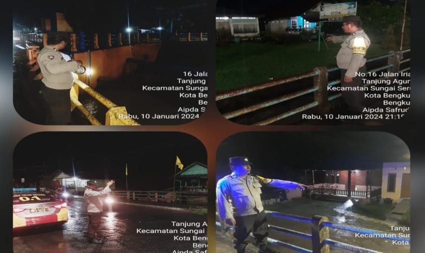 Patroli Teluk 01 Polsek Teluk Segara, Melaksanakan Patroli Mobiling di Seputaran Daerah Rawan Banjir