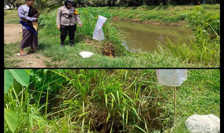 Sambangi Warga, Bhabinkamtibmas Cek Lokasi Tanah yang Tergurus Akibat Hujan Deras