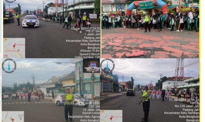 Personel Sat Lantas Polresta Bengkulu Lakukan Pengaman Jalan Santai dan Senam  Gemas HUT SMKN 1 Kota Bengkulu