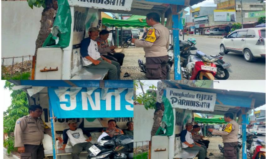 Bhabinkamtibmas Sambangi Pangkalan Ojek Sampaikan Pesan Kamtibmas