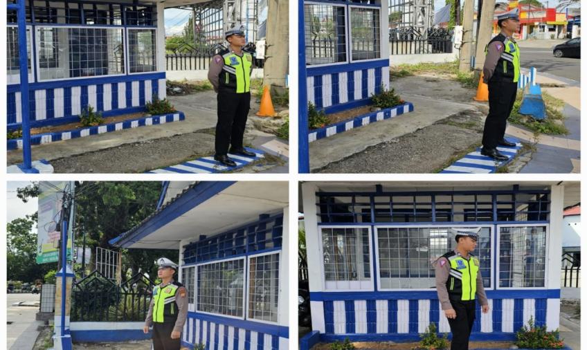 Ciptakan Kamselribcar Lantas Aman, Sat Lantas Polresta Bengkulu Pantau Arus Lalin di Seputaran Pos Simpang Skip
