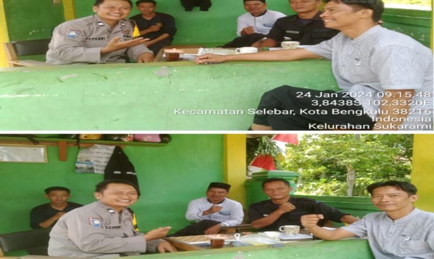 Sambangi Guru dan Satpam SMAN 10 Kota Bengkulu, Bhabinkamtibmas Ajak Sambut Pemilu Damai 