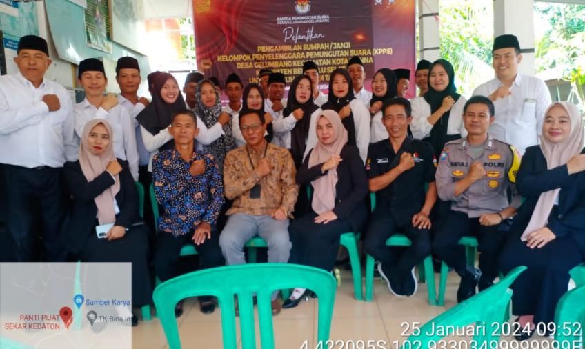 Bhabin Polsek Kota Manna Hadiri Pelantikan, Pengambilan Sumpah Janji Pengawas TPS