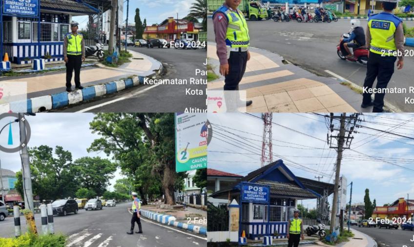 Sat lantas Polresta Bengkulu Atur Lalin Pagi Hari di Pos Lantas Simpang Skip 