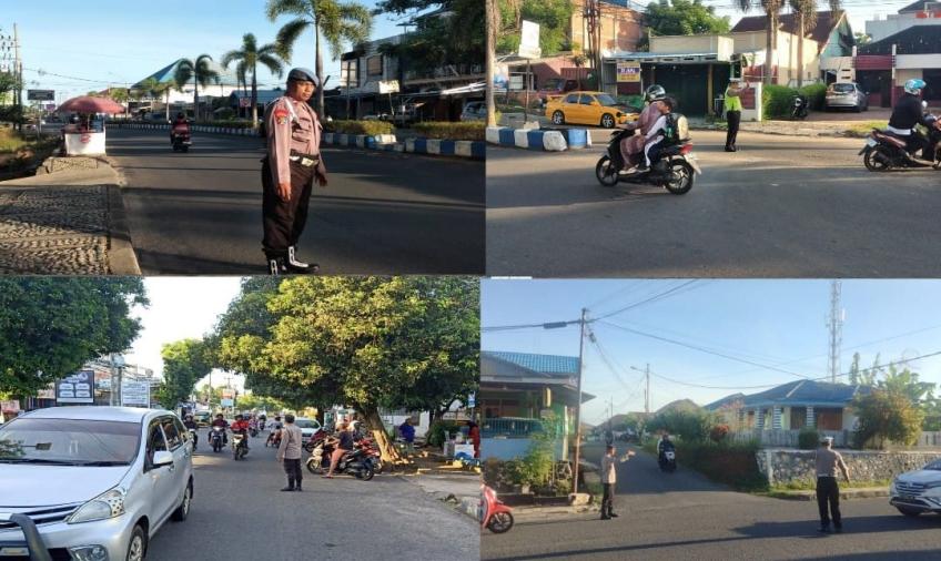 Cegah Laka Lantas Pagi Hari, Polsek Ratu Samban Gatur Lalin di Persimpangan 