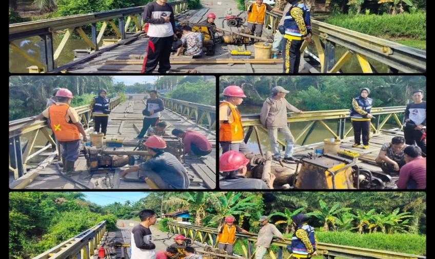 Bhabinkamtibmas Kelurahan Padang Serai Monitoring Pengerjaan Jembatan dan Sampaikan Imbauan Kamtibmas 