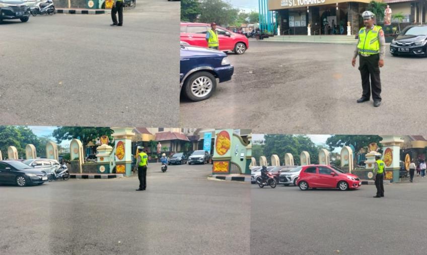 Rutin Setiap Minggu, Sat Lantas Polresta Bengkulu Patroli Pengaturan Lalu Lintas Ibadah Misa 