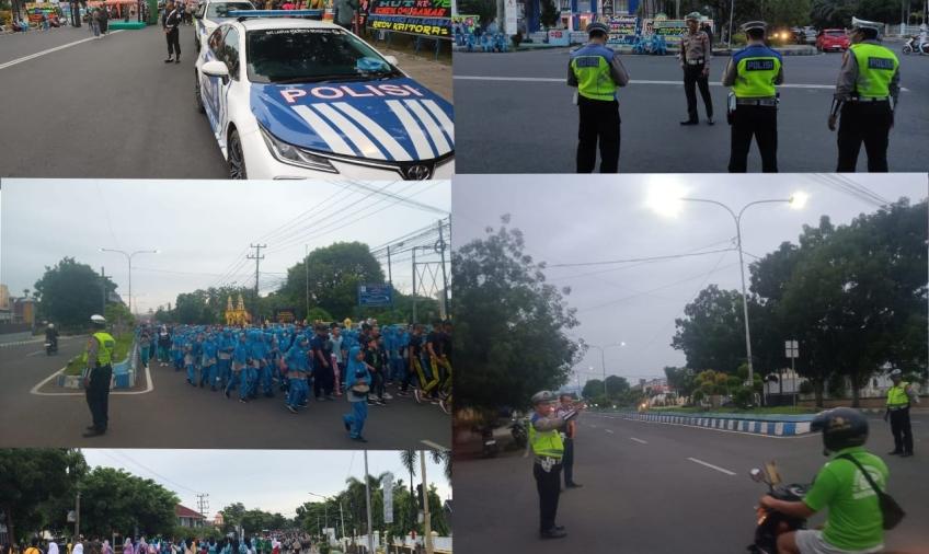 Personel Sat Lantas Polresta Laksanakan Pengamanan Kegiatan Jalan Santai Peringatan HUT Korem 041/Gamas ke 78 