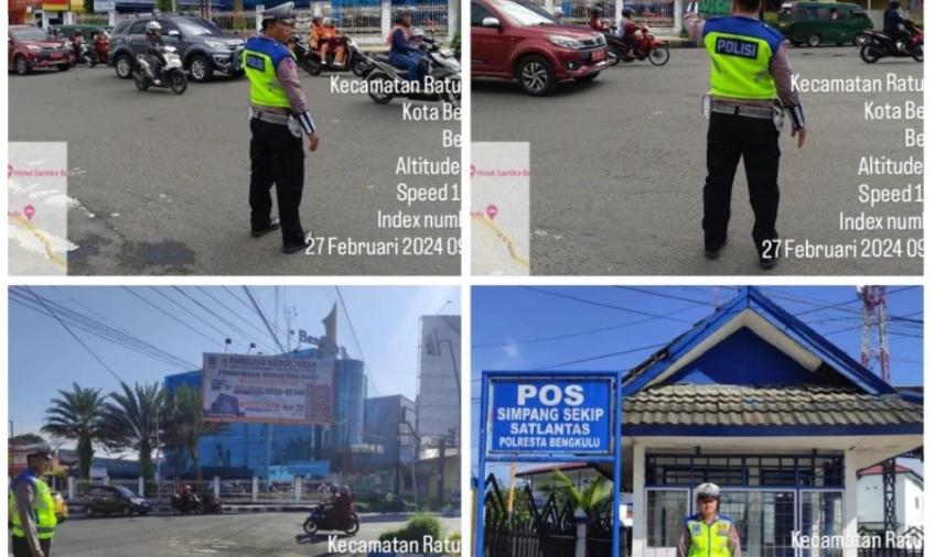Atur dan Patau Arus Lalin, Sat Lantas Polresta Bengkulu Isi Pos Lantas Simpang Skip 
