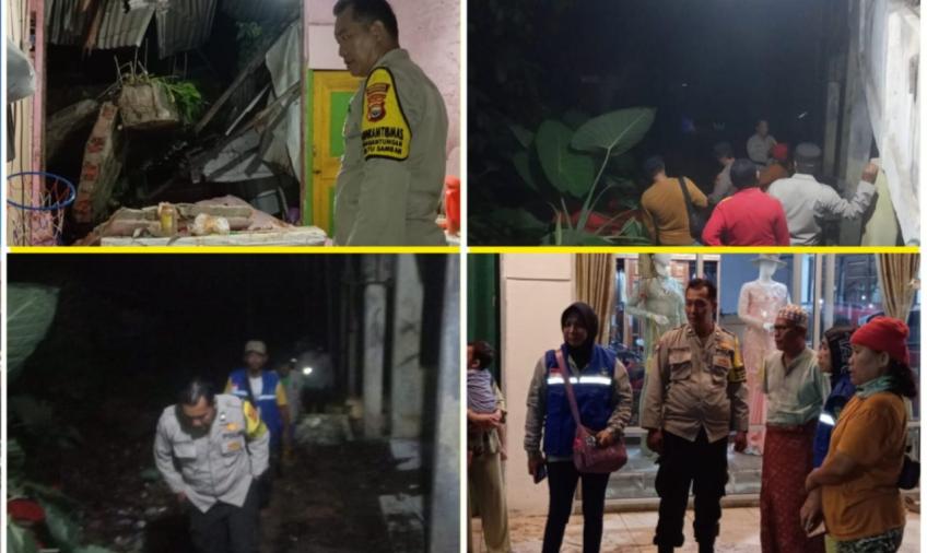 Patroli Poslek Ratu Samban Datangai TKP Tembok Pagar yang Menimpa Rumah Warga 