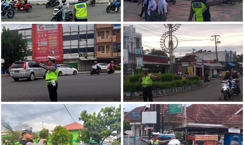 Personel Sat Lantas Polresta Bengkulu Gelar Strong Point di Persimpangan 