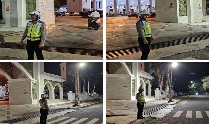 Ciptakan Rasa Aman dan Nyaman, Sat Lantas Polresta Bengkulu Patroli Subuh di Masjid Jamik 